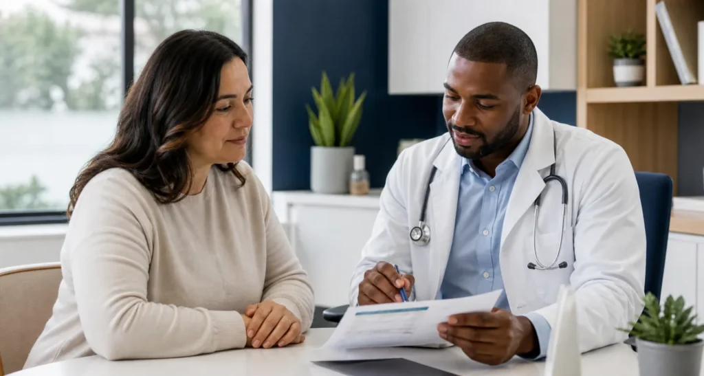 weight-management-hero Physician discussing a medically guided health plan with a patient